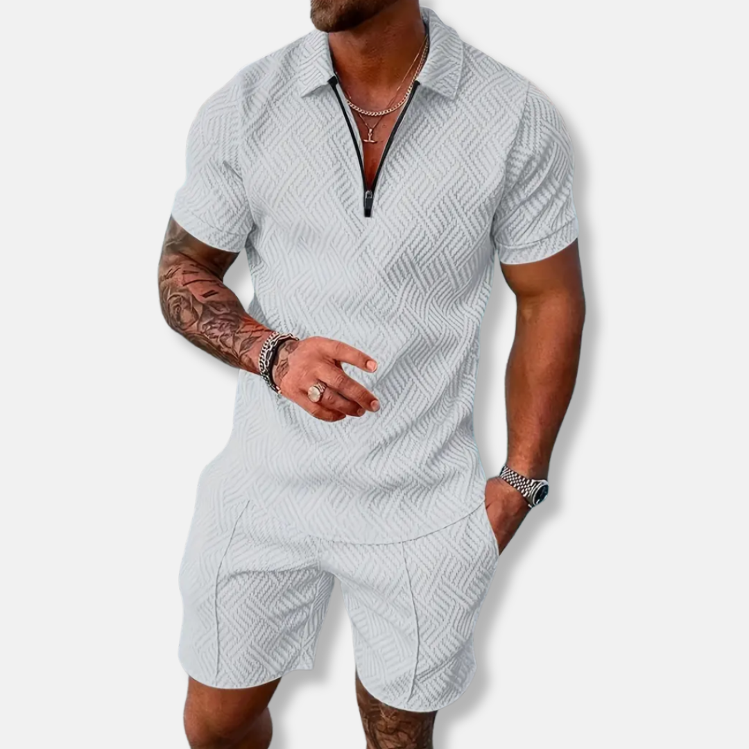 Men's Polo and Short Set – Slim Fit – Breathable Fabric – Zippered Closure – Contrasting Finish
