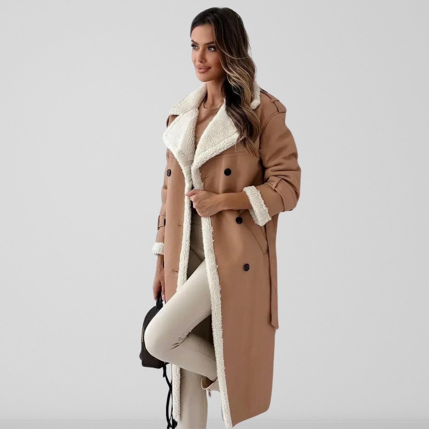 Women's Trench - Faux Leather - Oversized Cut - Ankle Length - Wide Lapel Collar