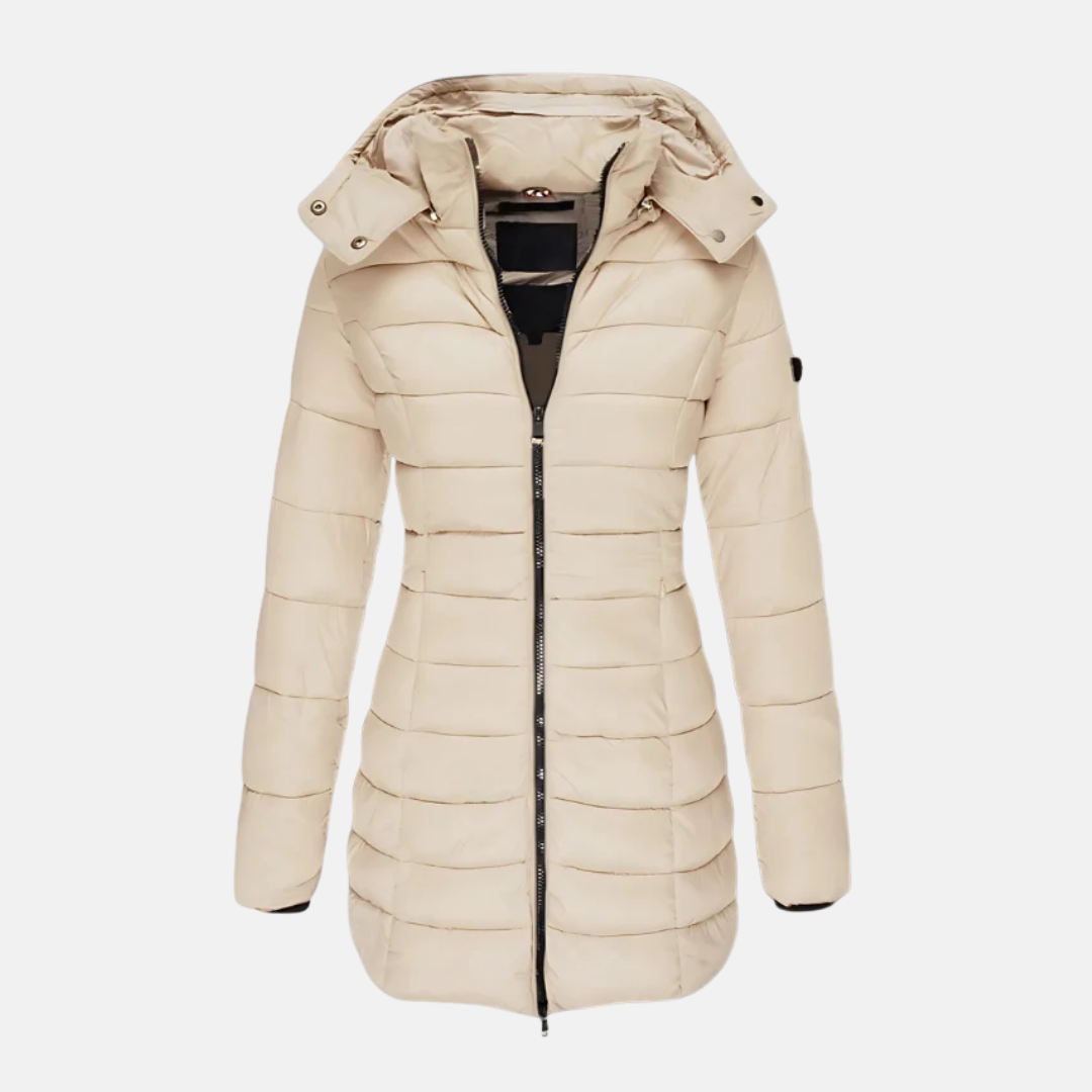 Quilted coat for women - Slim fit - Mid-thigh length - Hood