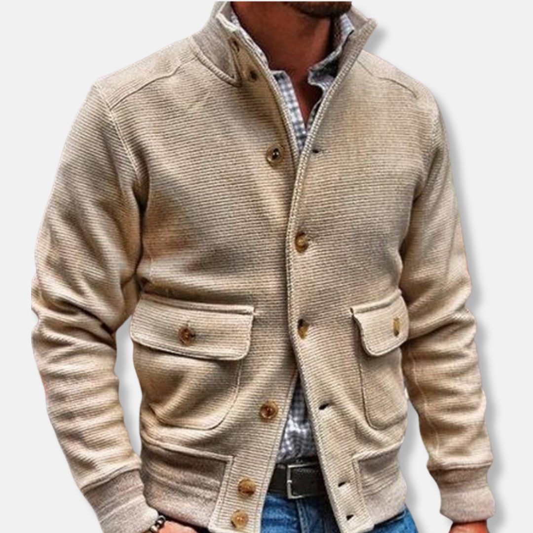 Men's jacket – Slim fit – Stand-up collar – Flap pockets – Elegant textured fabric