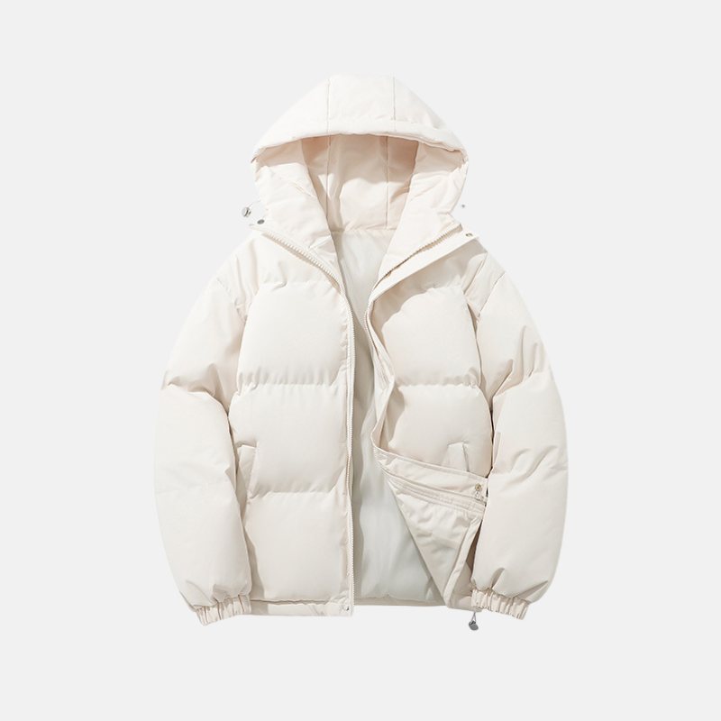 Men Puffer Jacket- Hooded - Hip Length - Long Sleeve - Elastic Cuffs