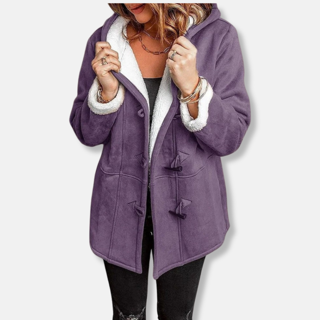 Women's fleece jacket – Relaxed fit – Hood – Toggle buttons – Mid-thigh length