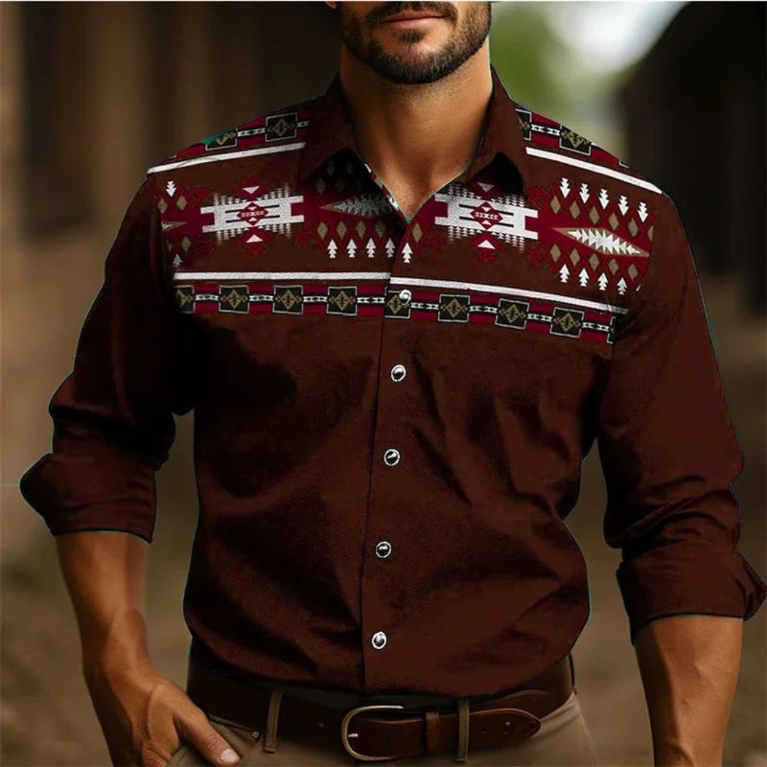 Men's shirt – Slim fit – Long sleeves – Retro geometric pattern – Breathable fabric