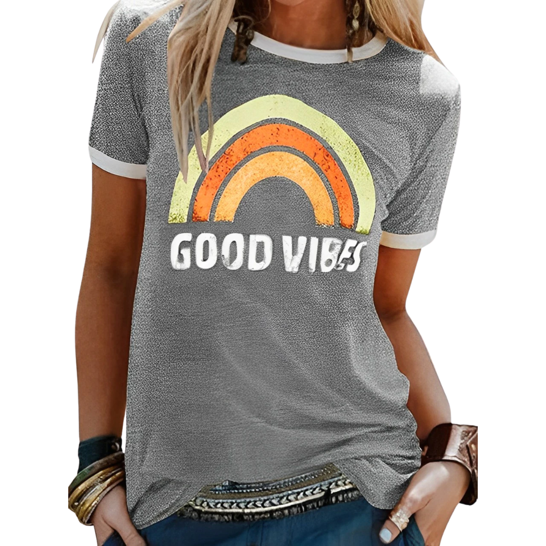 T-shirt femme – Coupe classique – Maille douce – Col rond – Imprimé graphique