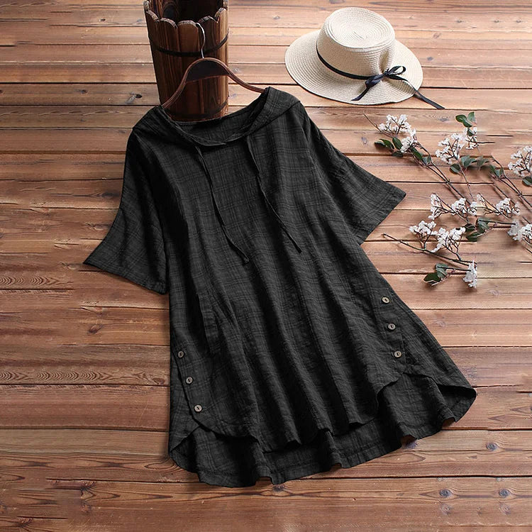 Women's T-shirt – Loose fit – Elbow-length sleeves – Button detail – Breathable fabric