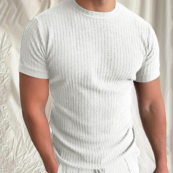 Men's T-shirt – Slim fit – Soft knit – Ribbed texture – Round neck short sleeves