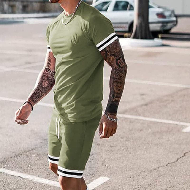 Men's sports set – Slim fit – Breathable stretch fabric – T-shirt and shorts