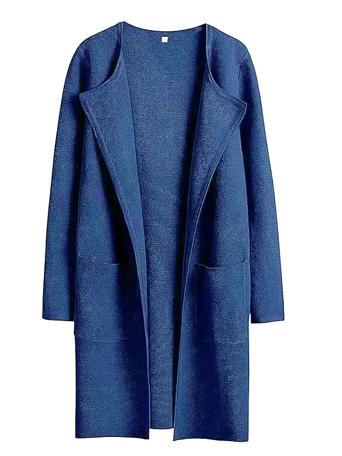 Manteau femme mi-long – Laine mélangée – Coupe droite – Col large – Style épuré