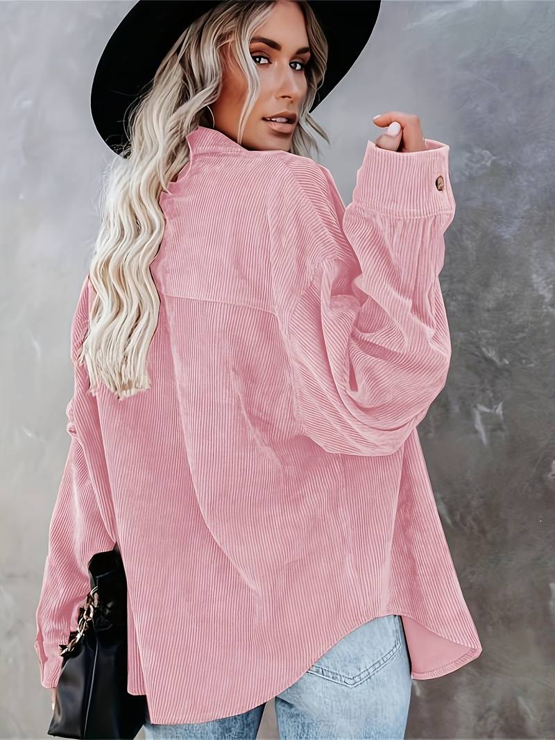 Chemise femme oversize – Tissu côtelé doux – Manches longues – Style décontracté
