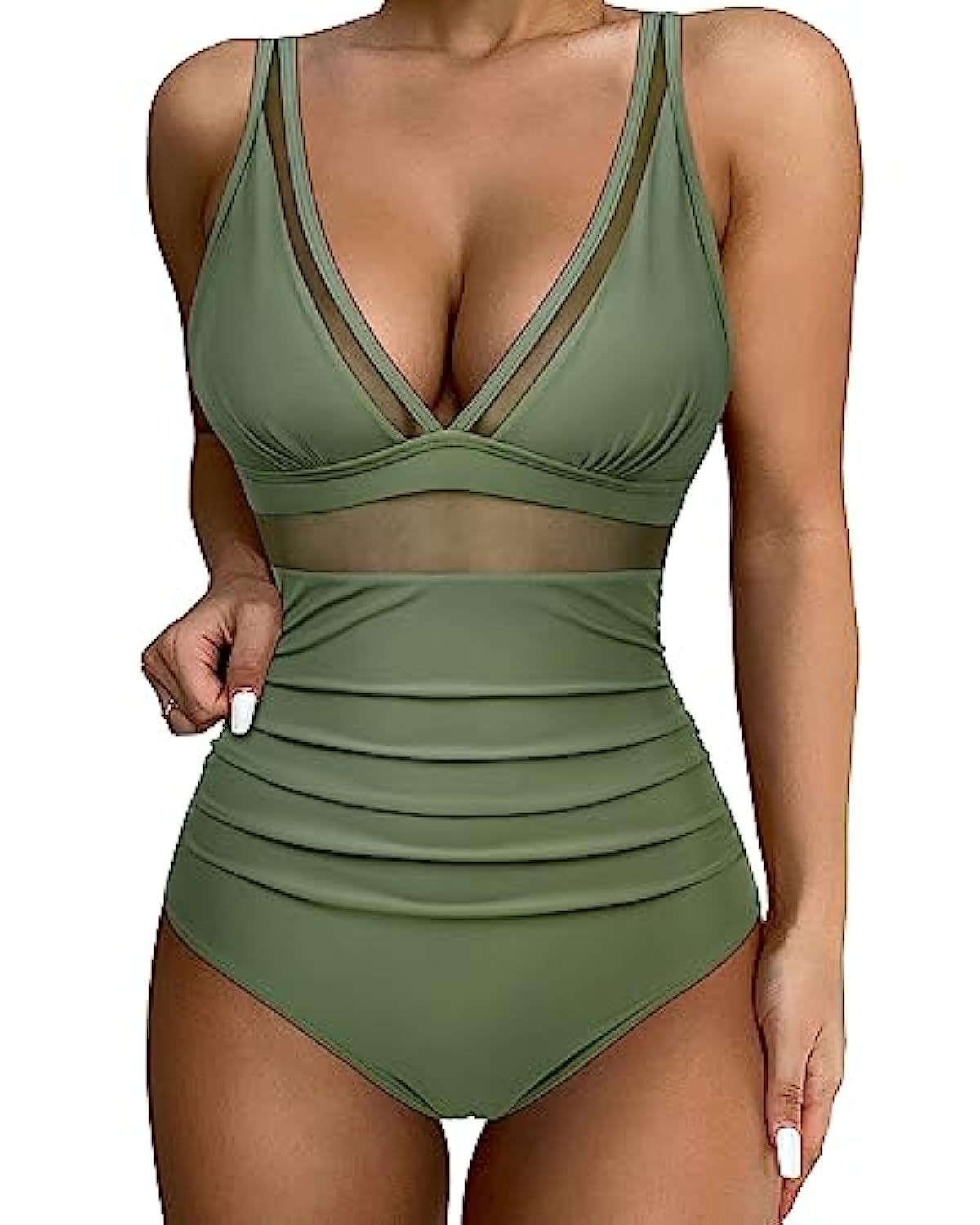 Women's swimsuit – Plunging neckline – Mesh details – High-cut fit