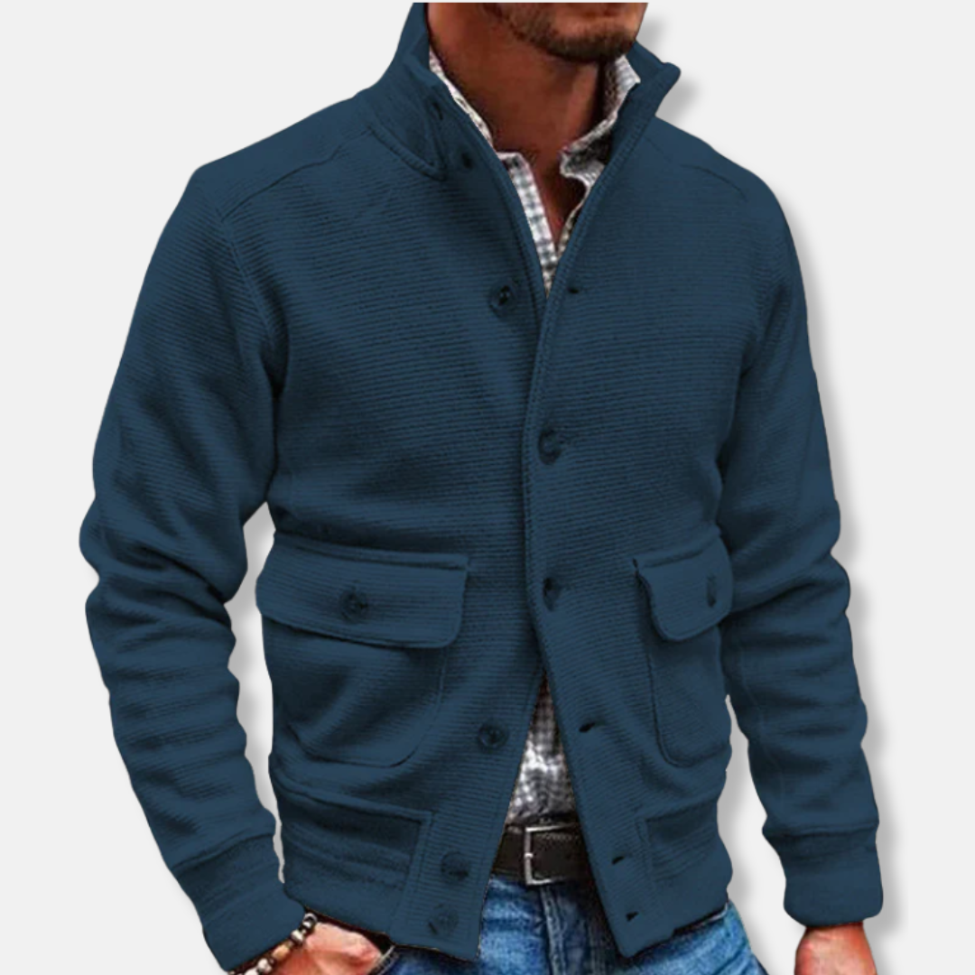 Men's jacket – Slim fit – Stand-up collar – Flap pockets – Elegant textured fabric