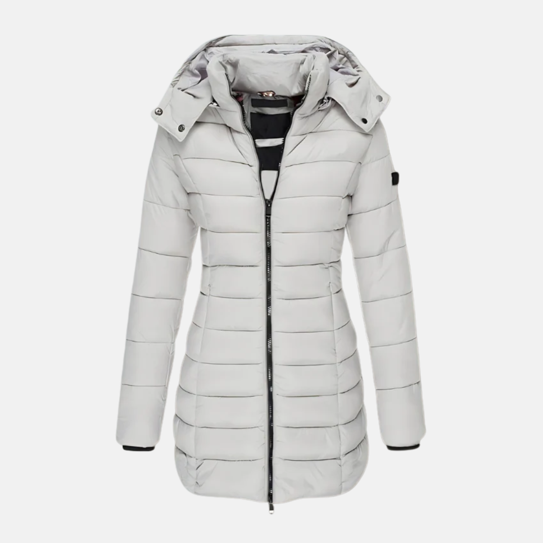 Quilted coat for women - Slim fit - Mid-thigh length - Hood