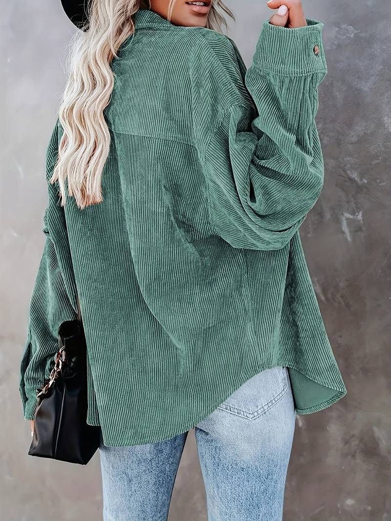 Chemise femme oversize – Tissu côtelé doux – Manches longues – Style décontracté