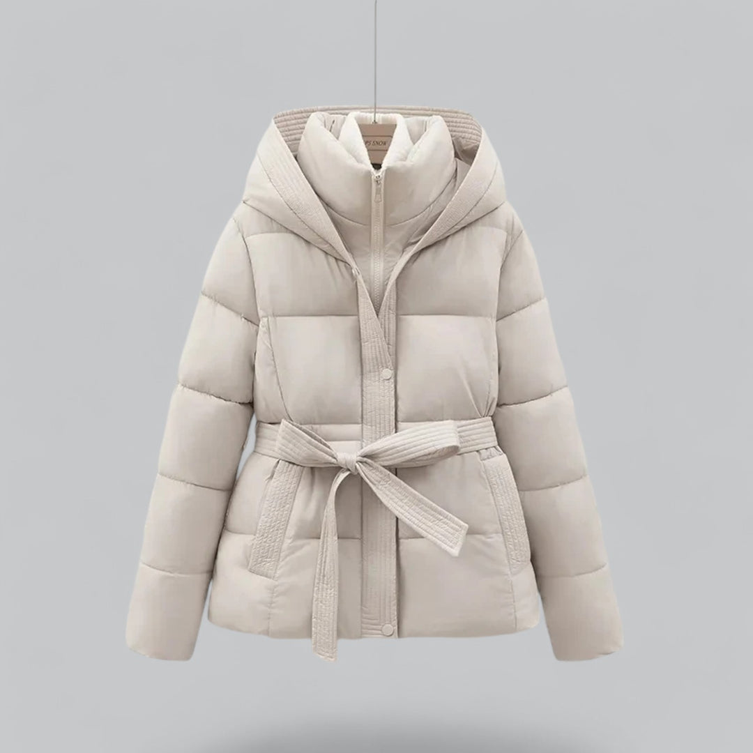 Caterina Fitted Puffer Jacket | Hooded Belted Puffer Jacket