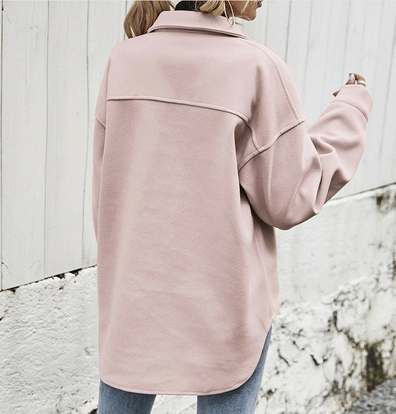 Veste femme oversize – Mélange de laine – Boutonnage frontal – Grandes poches poitrine