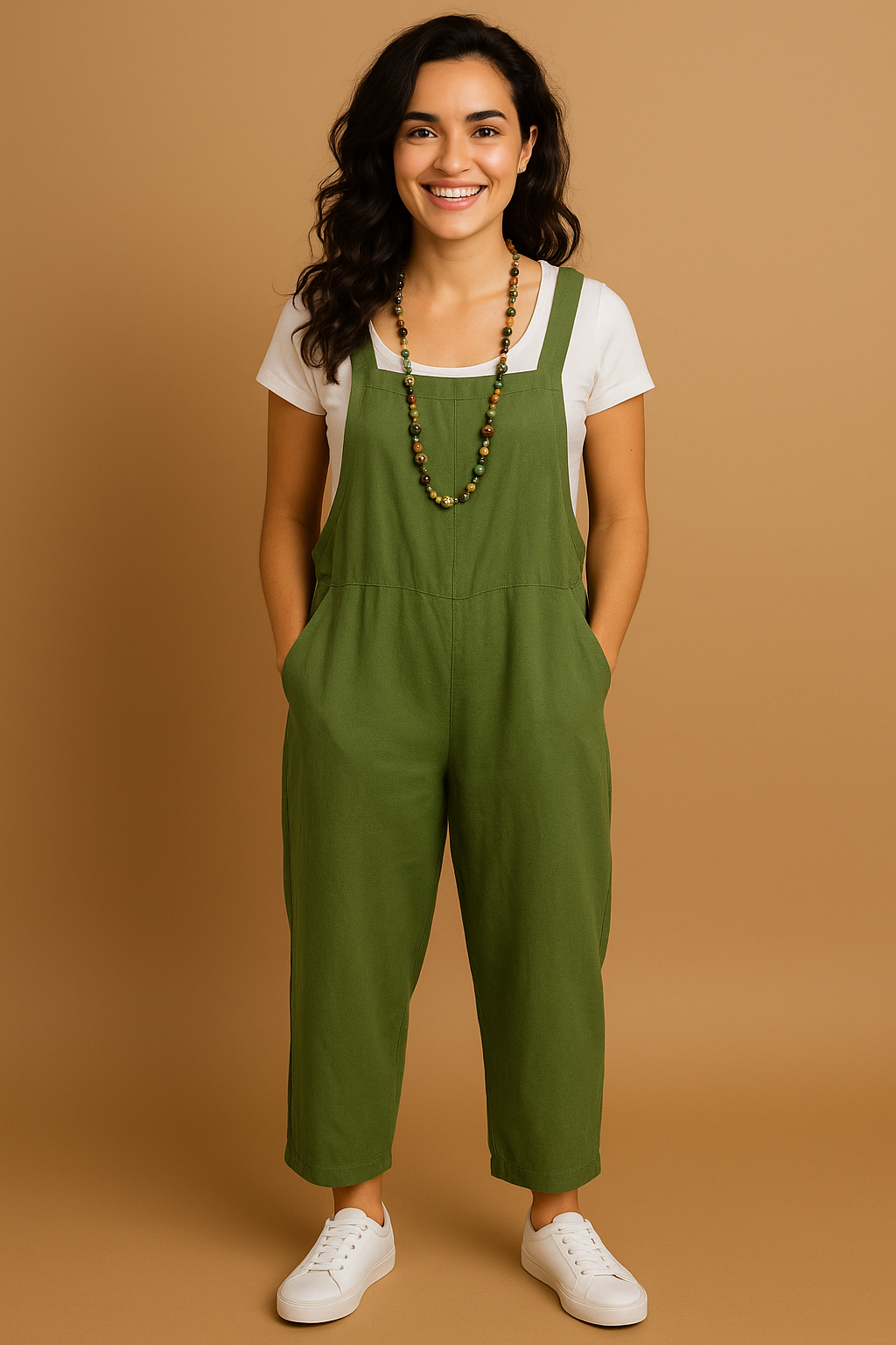 Women's jumpsuit – Loose fit – Wide legs – Breathable cotton – Adjustable straps