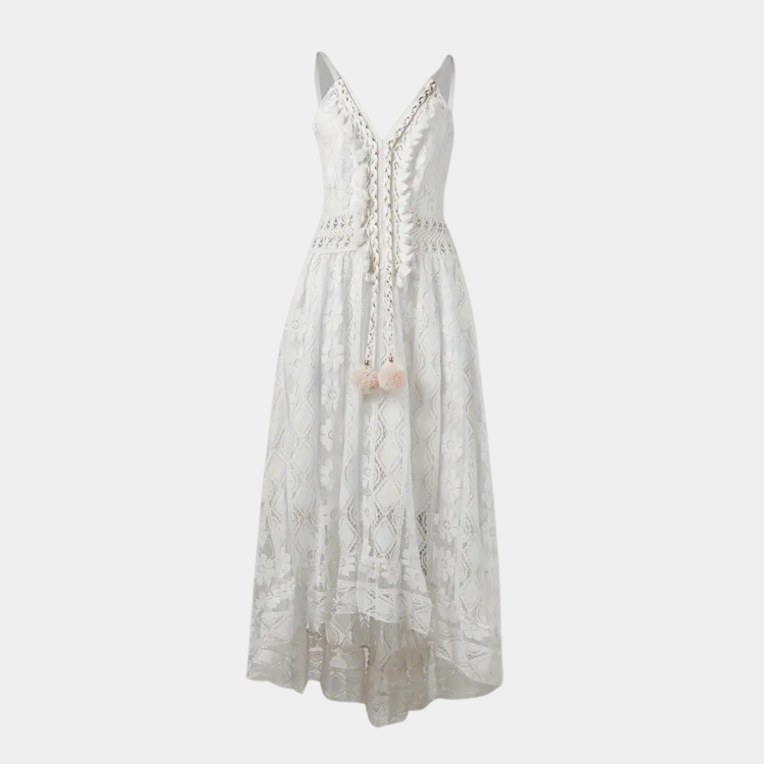 Women's midi dress – Fluid cut – Thin straps – Lightweight lace – Bohemian style