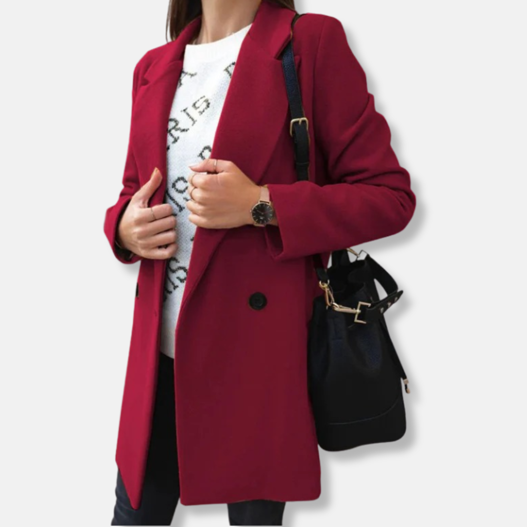 Anna Wool Straight Fit Coat | Notched Lapel, Button Front Coat