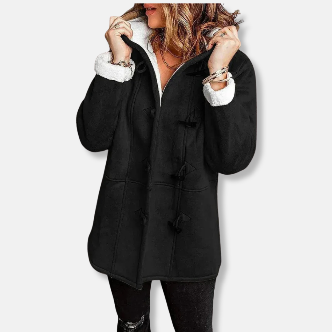 Women's fleece jacket – Relaxed fit – Hood – Toggle buttons – Mid-thigh length