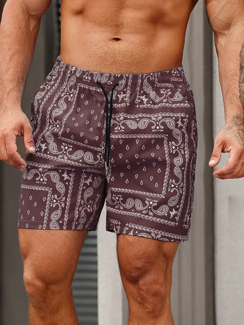 Men's swim shorts – Quick-drying – Relaxed fit – Mid-thigh length – Bandana print
