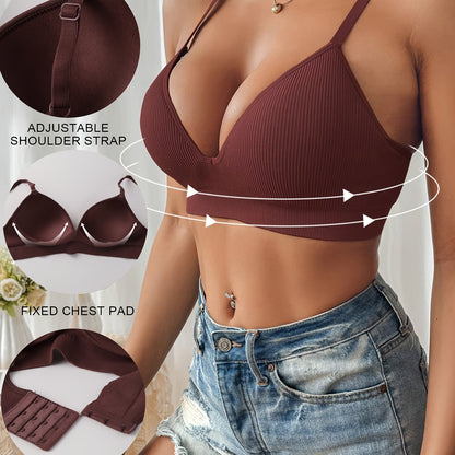 Women's push-up bra – Slim cut – Plunging neckline – Ribbed texture – Seamless finish