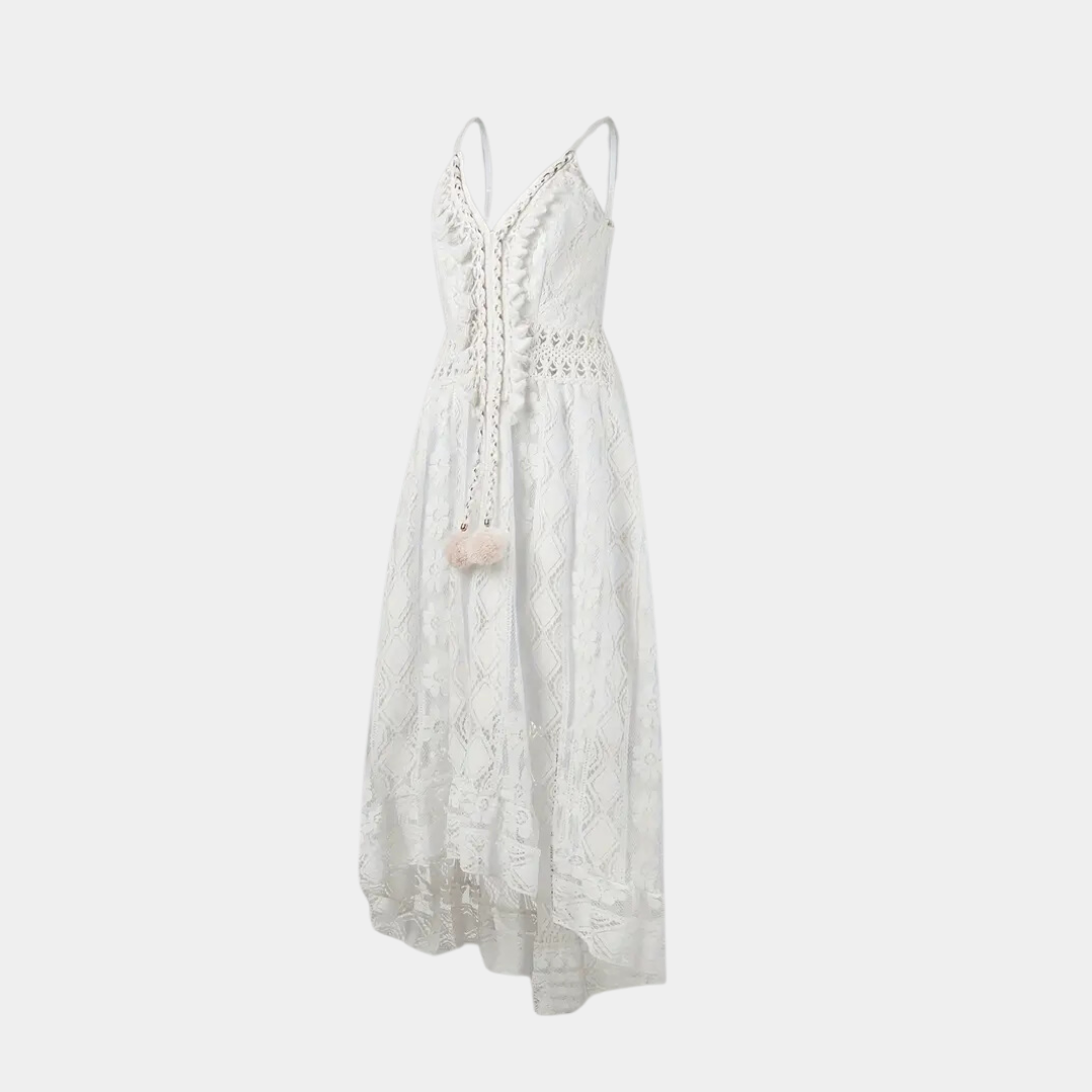 Women's midi dress – Fluid cut – Thin straps – Lightweight lace – Bohemian style