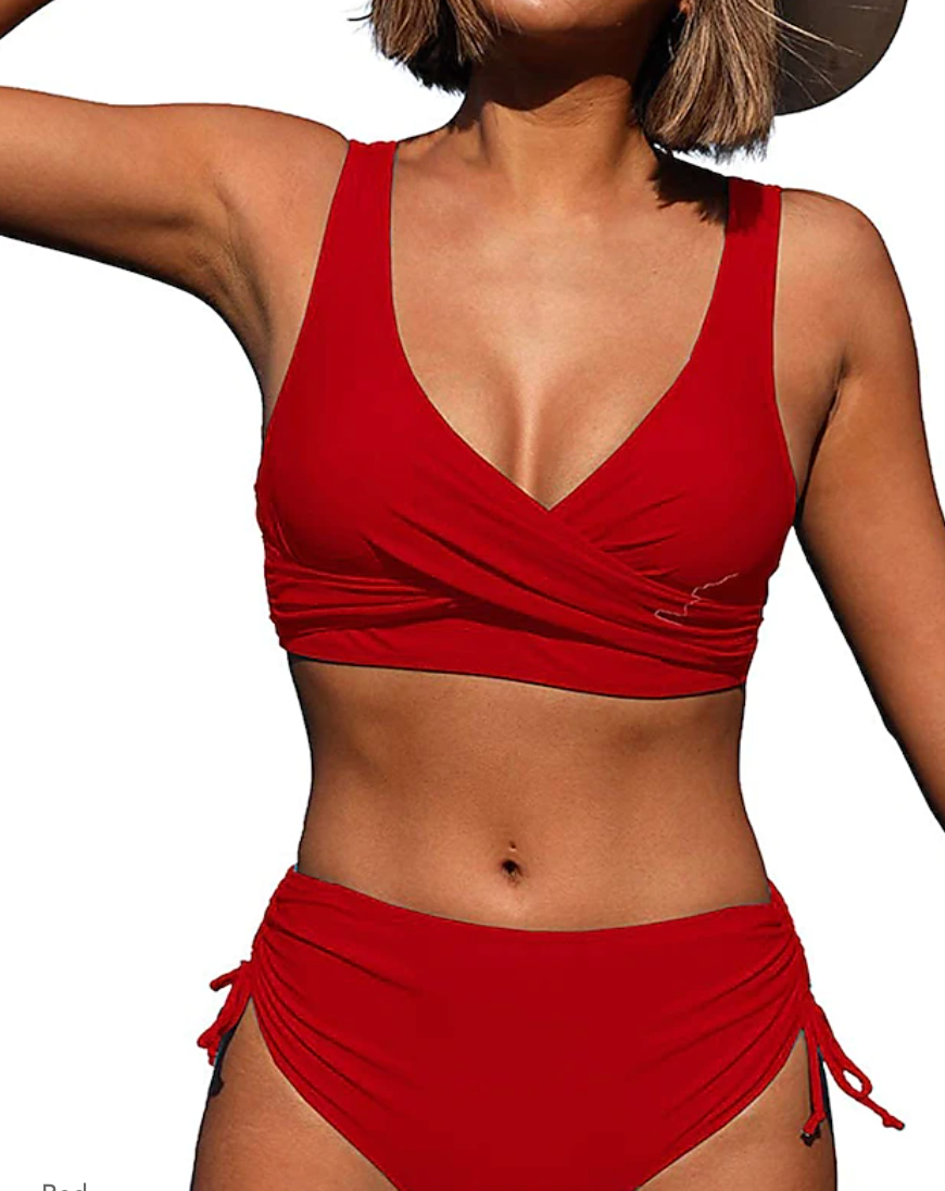 Women's bikini set – Adjustable crossover top – High-waisted tie-side bottoms – Breathable stretch fabric
