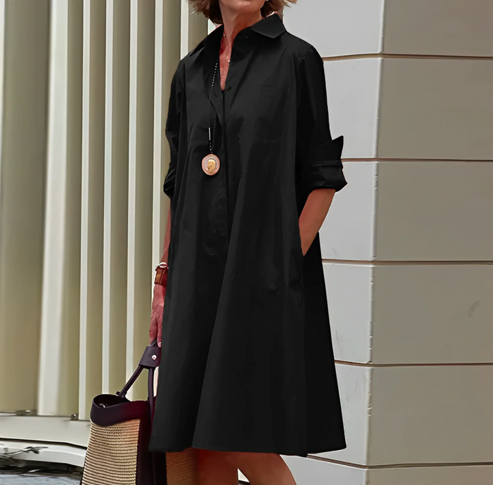 Robe polo femme – Coupe fluide – Manches longues retroussées – Tissu respirant