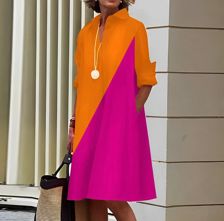 Robe polo femme – Coupe fluide – Manches longues retroussées – Tissu respirant