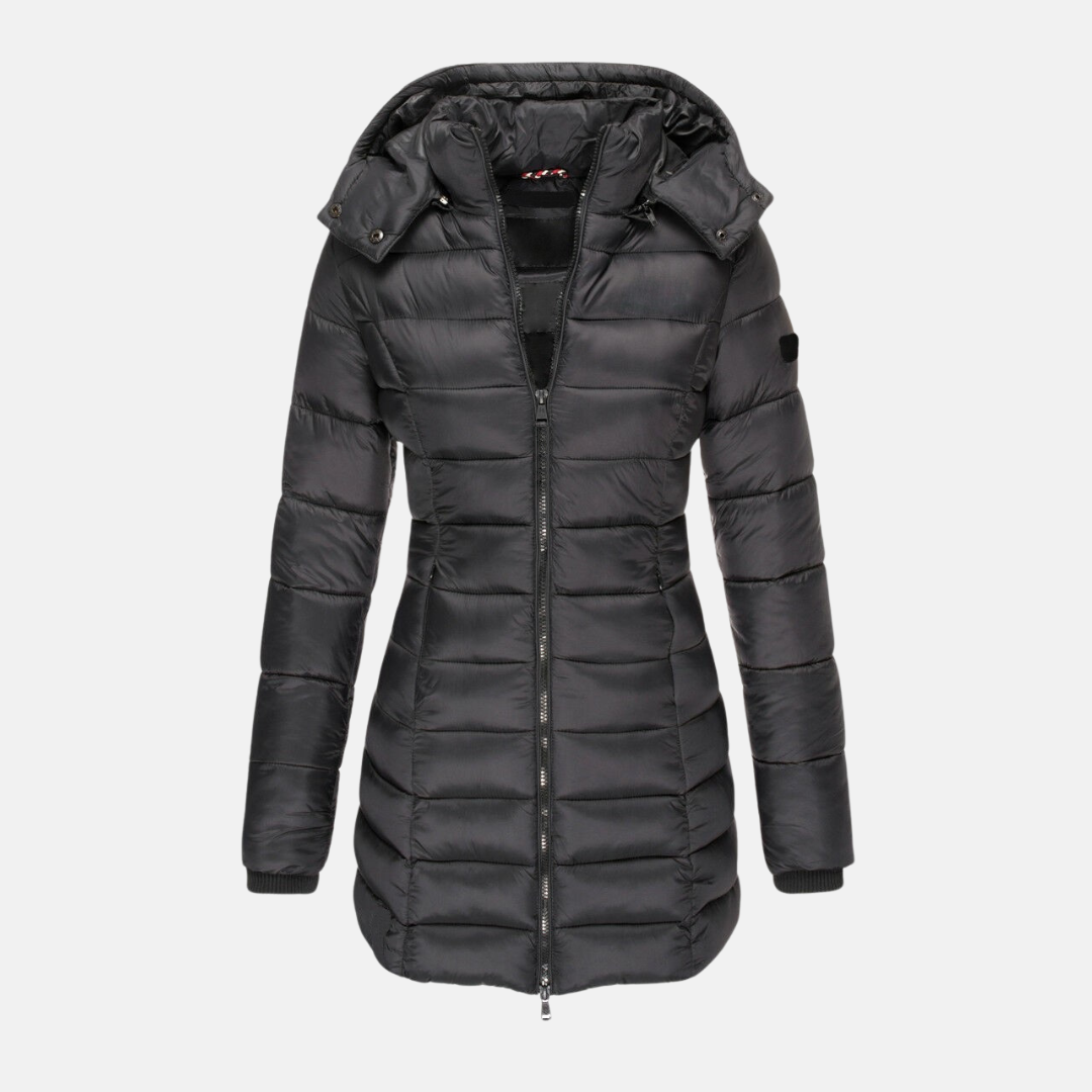 Quilted coat for women - Slim fit - Mid-thigh length - Hood