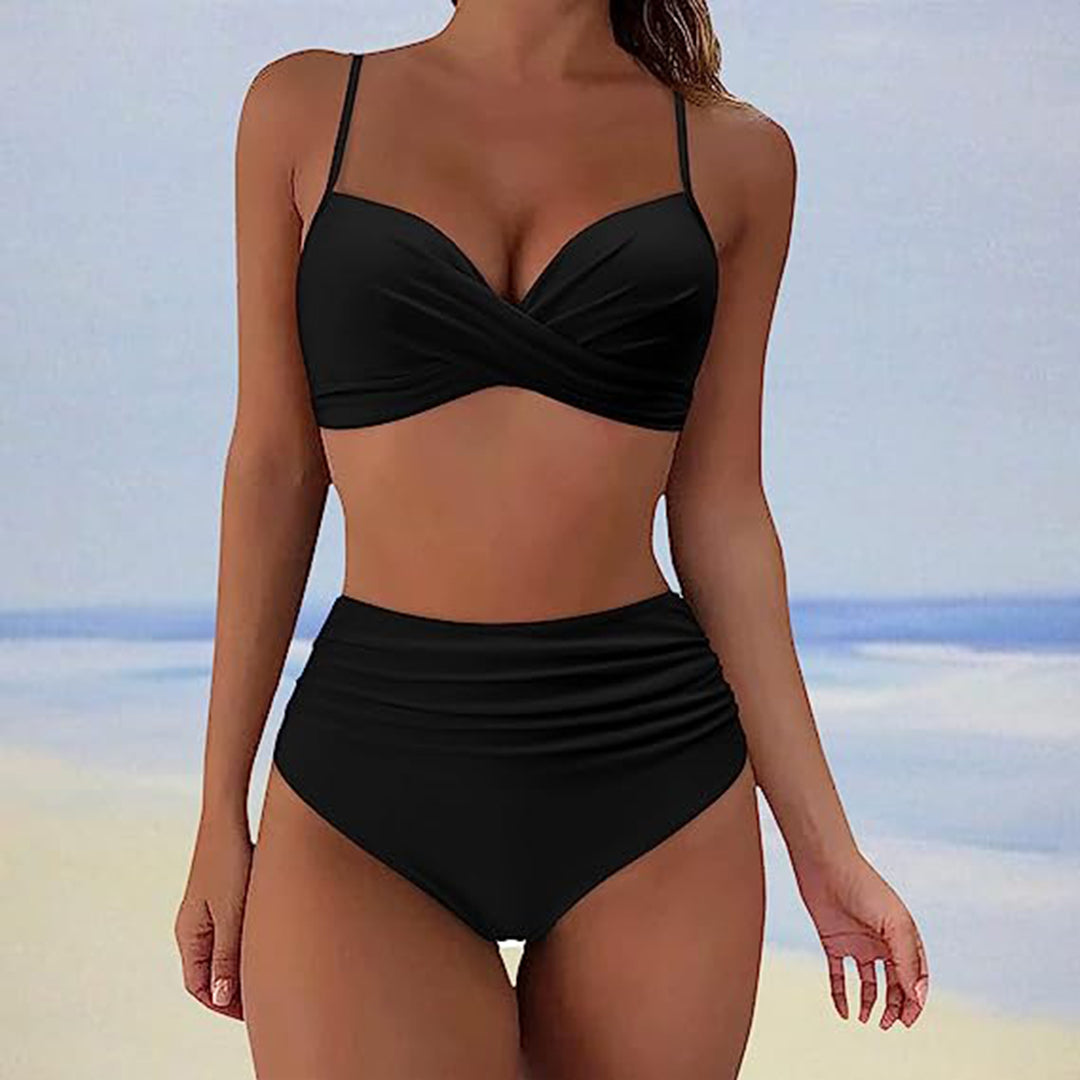 Bikini femme – Taille haute – Bonnets rembourrés – Croisé devant – Bretelles réglables – Tissu respirant