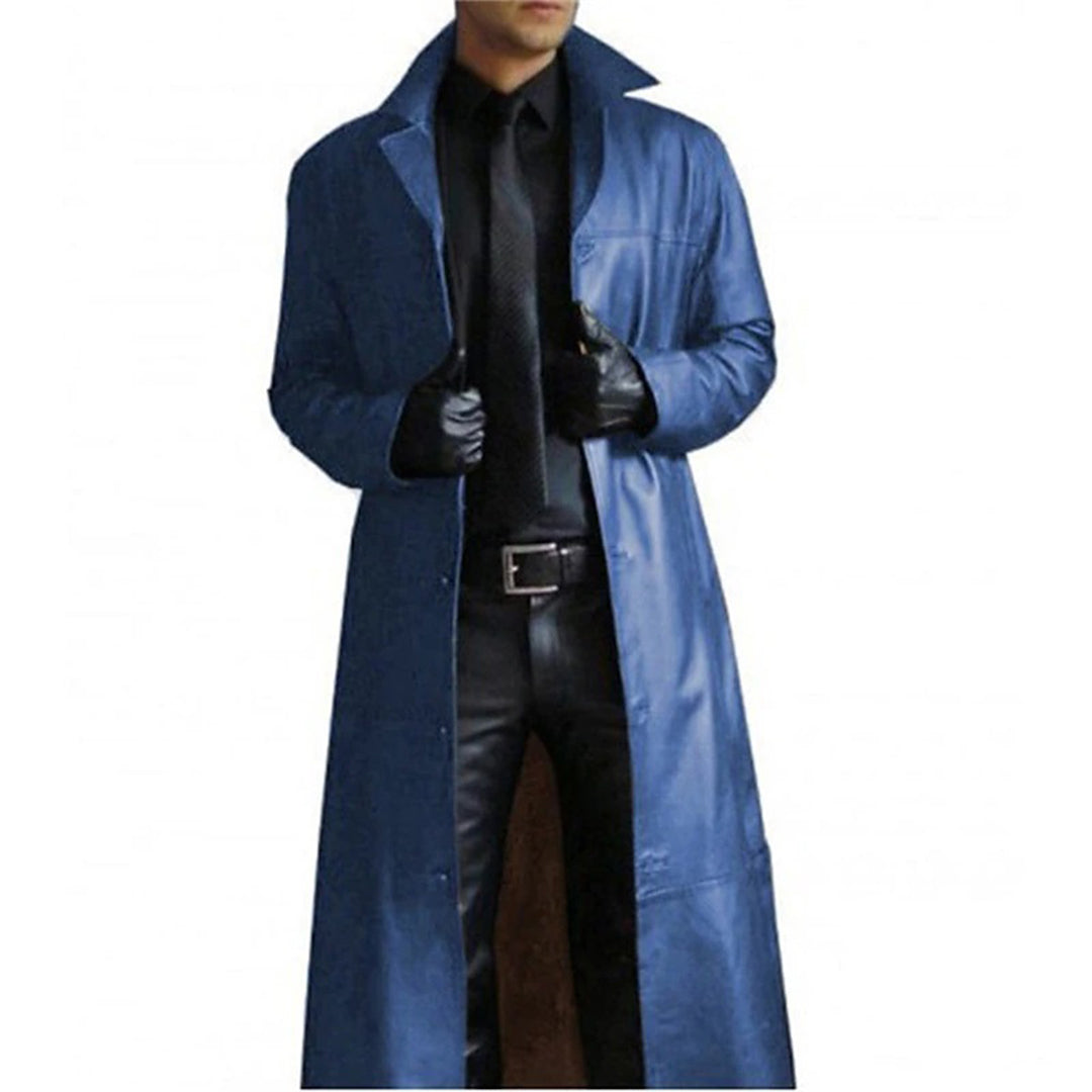 Manteau long homme – Coupe cintrée – Toucher cuir lisse – Col large habillé
