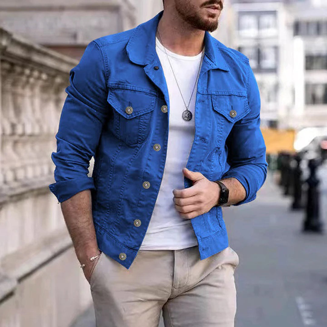 Casual men's jacket – Slim fit – Breathable fabric – Classic button closure – Chest pockets