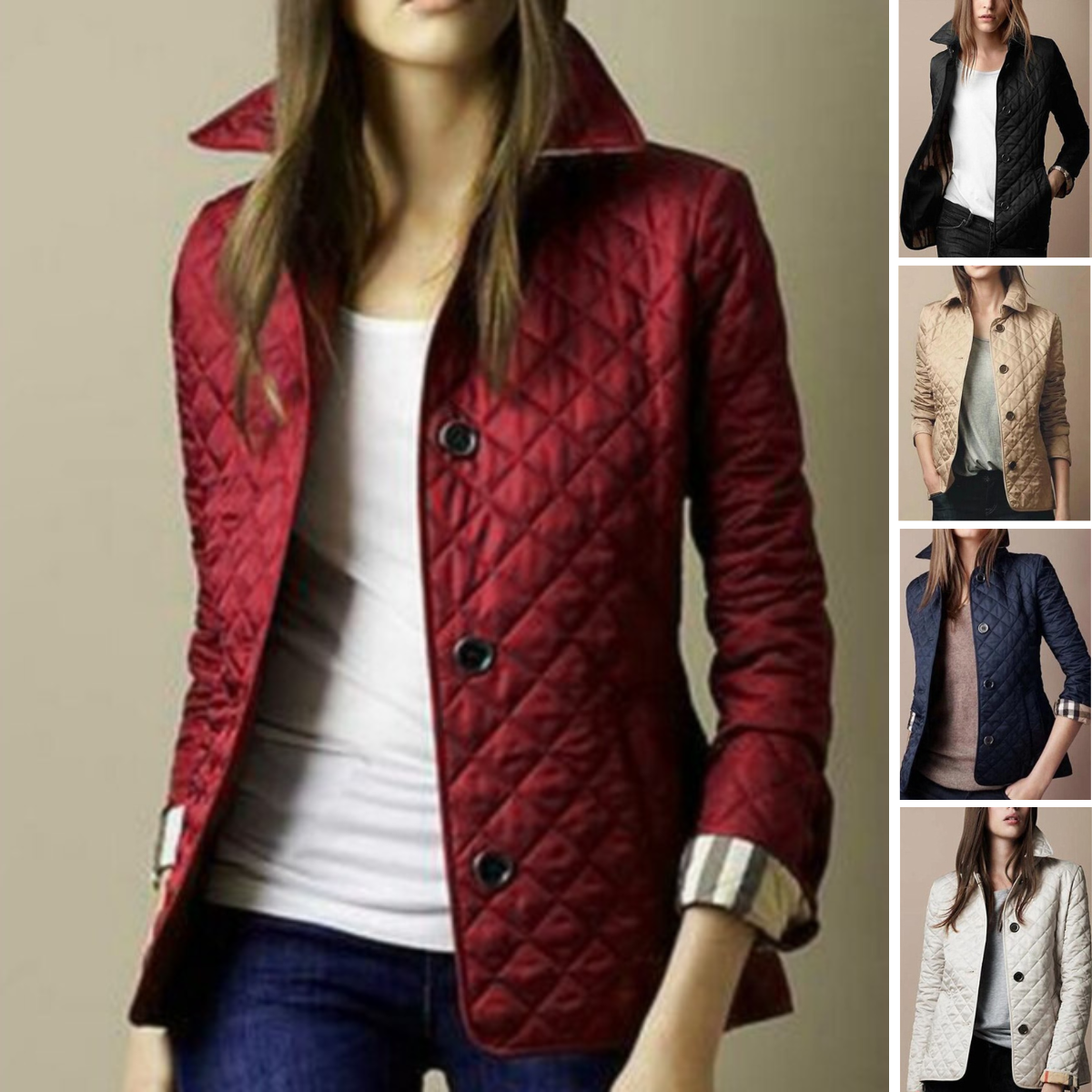 Manteau femme matelassé léger – Coupe droite – Col structuré – Fermeture à boutons