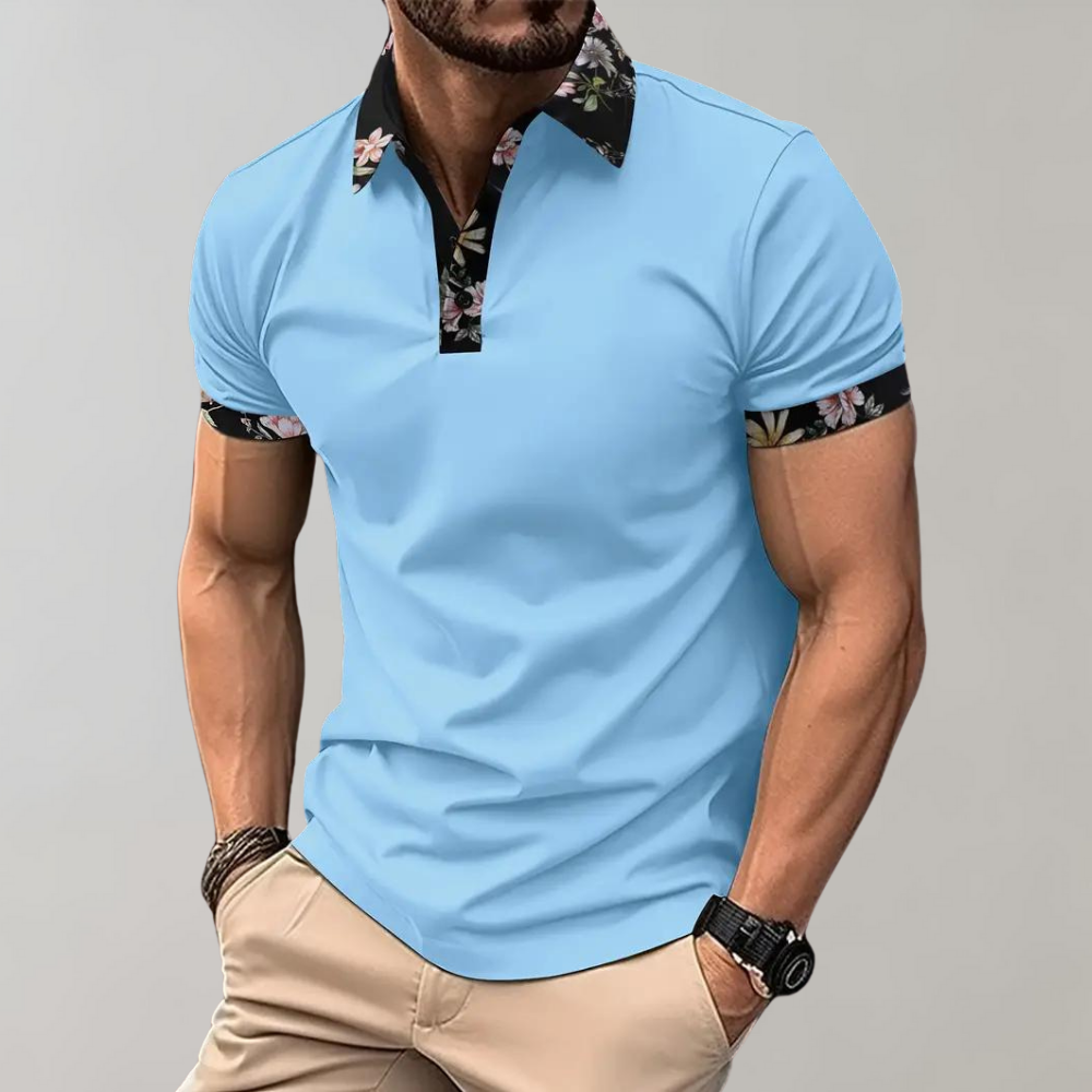 Men's polo – Slim fit – Breathable fabric – Floral detail – Short sleeves
