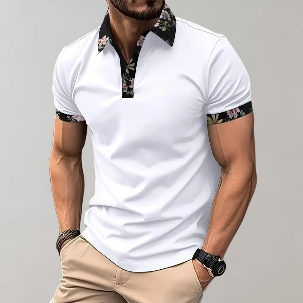 Men's polo – Slim fit – Breathable fabric – Floral detail – Short sleeves
