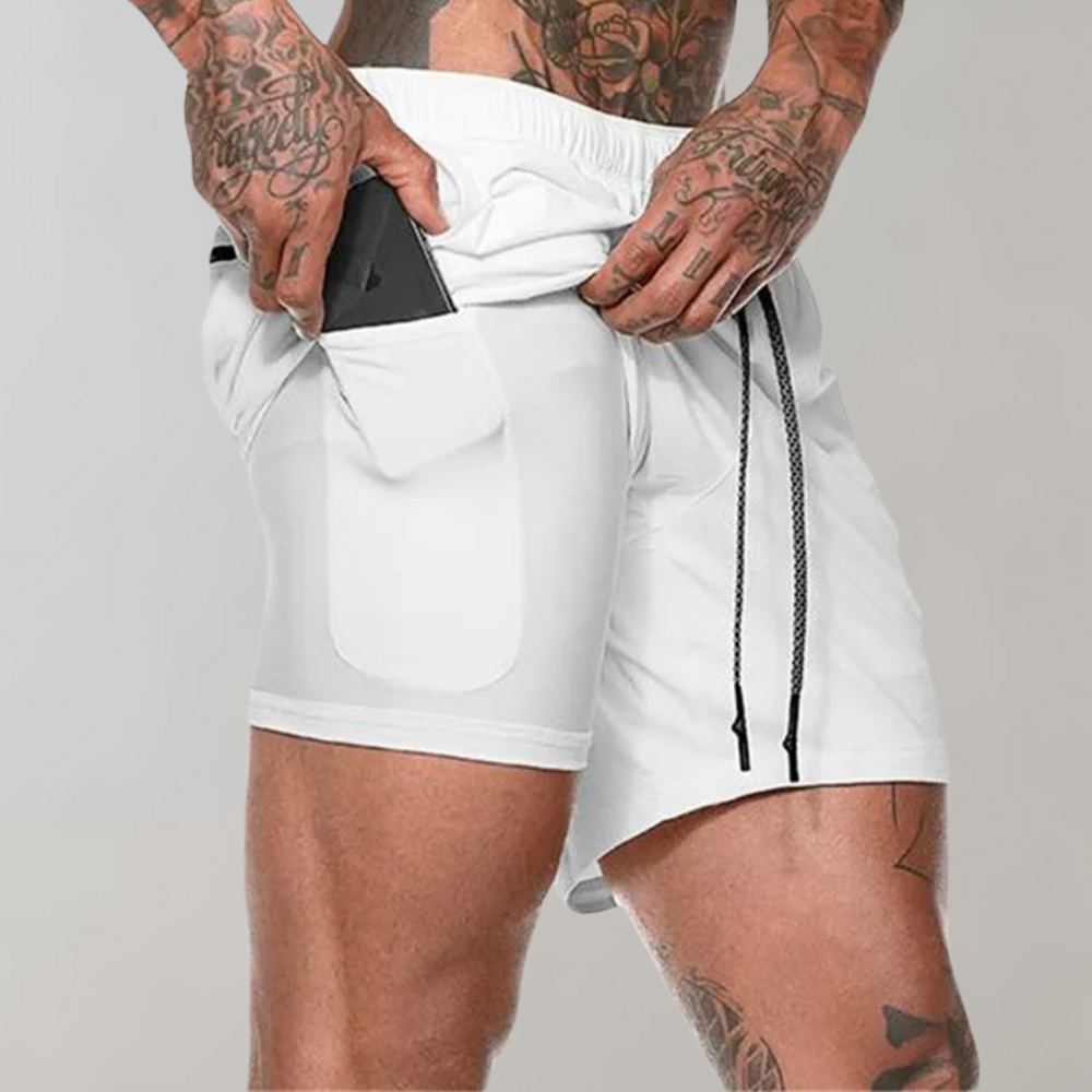 Men's sports shorts – Slim fit – 2-in-1 – Breathable stretch fabric – Built-in pocket