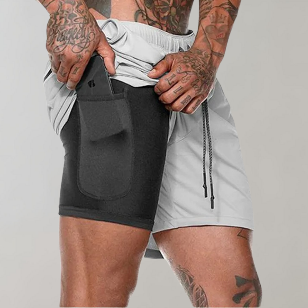 Men's sports shorts – Slim fit – 2-in-1 – Breathable stretch fabric – Built-in pocket