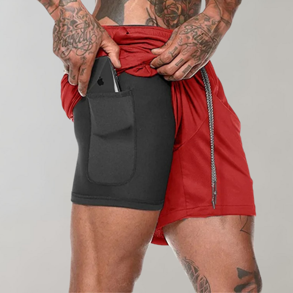 Men's sports shorts – Slim fit – 2-in-1 – Breathable stretch fabric – Built-in pocket