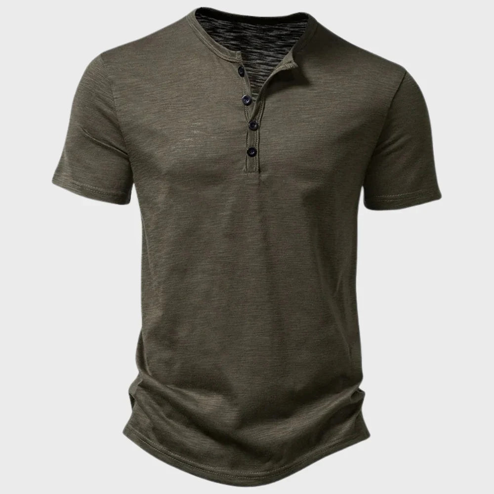 Men's T-shirt – Regular fit – Soft knit – Henley collar – Short sleeves