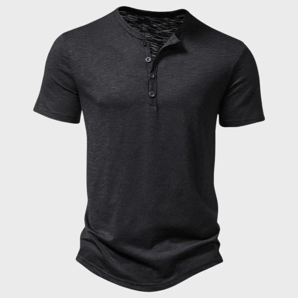 Men's T-shirt – Regular fit – Soft knit – Henley collar – Short sleeves