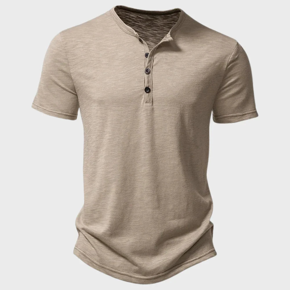 Men's T-shirt – Regular fit – Soft knit – Henley collar – Short sleeves