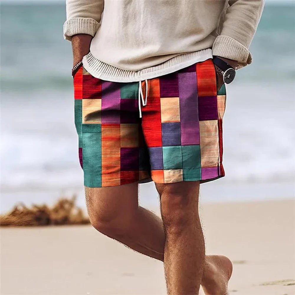 Men's shorts – Relaxed fit – Mid-thigh length – Geometric pattern – Breathable fabric