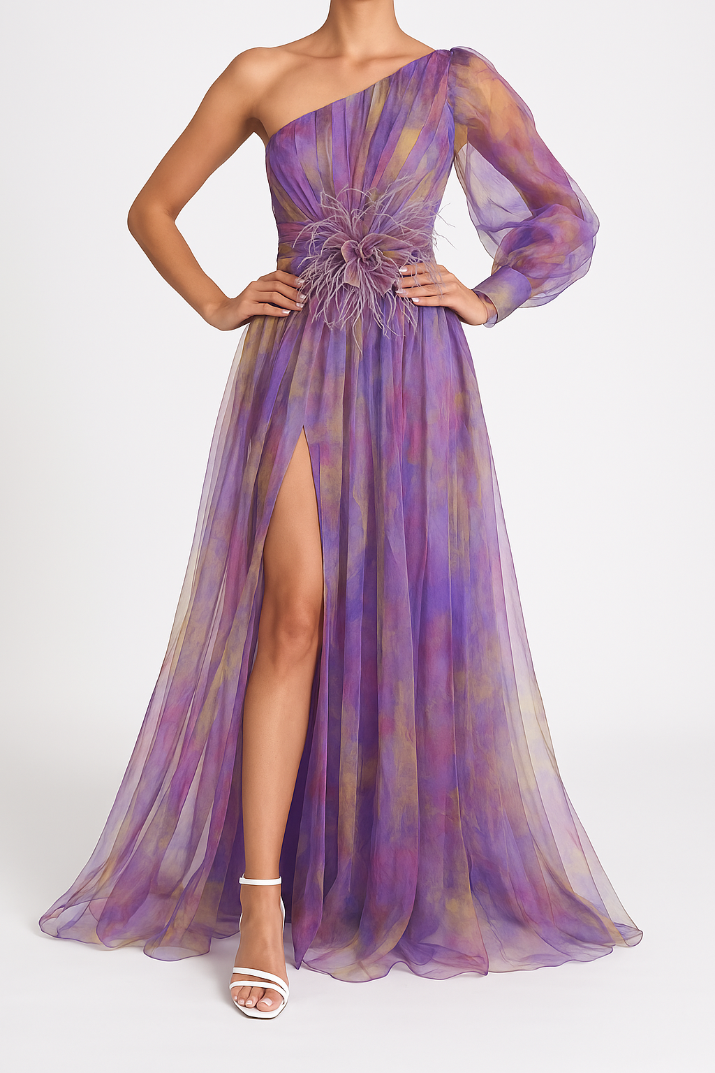 Robe de soirée femme – Une épaule – Fente haute – Tissu fluide élégant