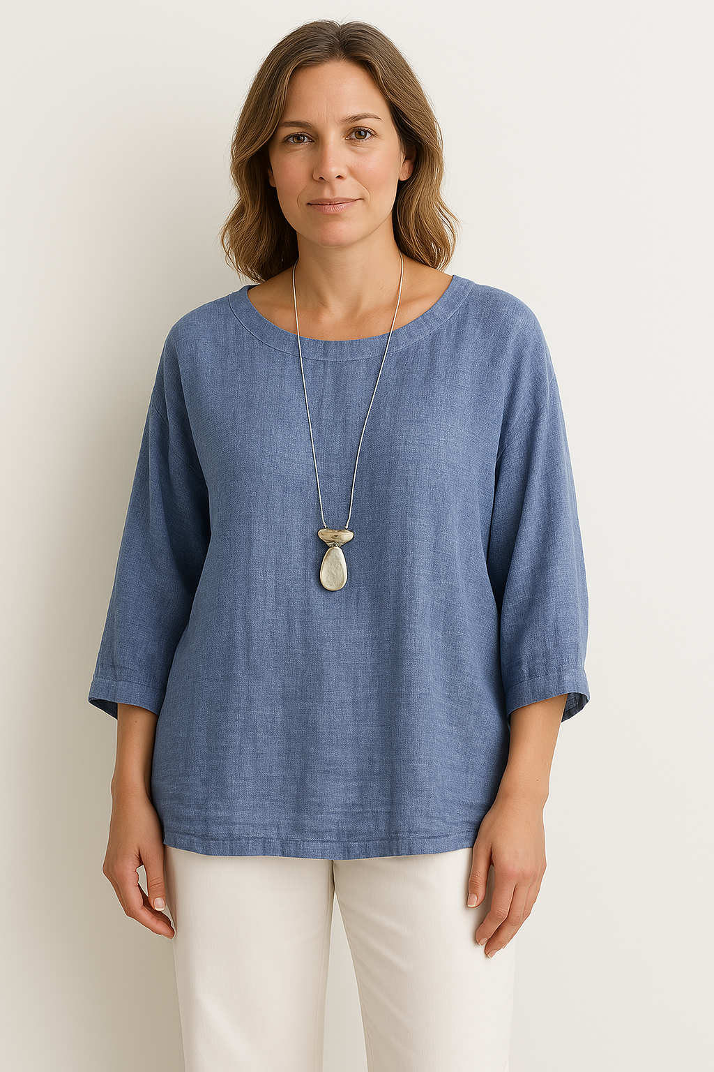 Haut décontracté femme – Coupe ample – Manches 3/4 – Col rond