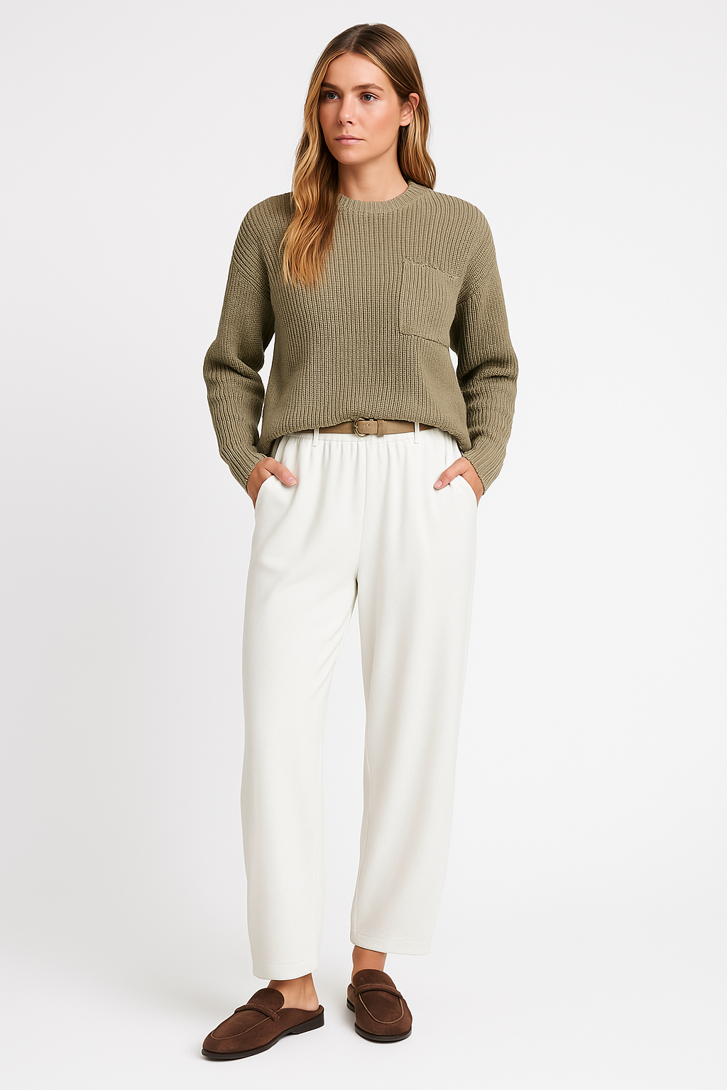 Ensemble Deux Pièces Femme – Maille Douce – Coupe Décontractée – Pantalon Large
