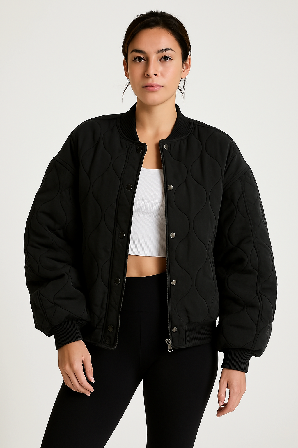 Veste bomber femme – Coupe oversize – Matelassage doux – Finition côtelée zippée