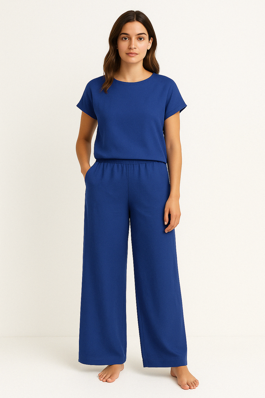 Women's Two-Piece Set – Relaxed Fit – Crew Neck T-Shirt – Wide-Leg Pants