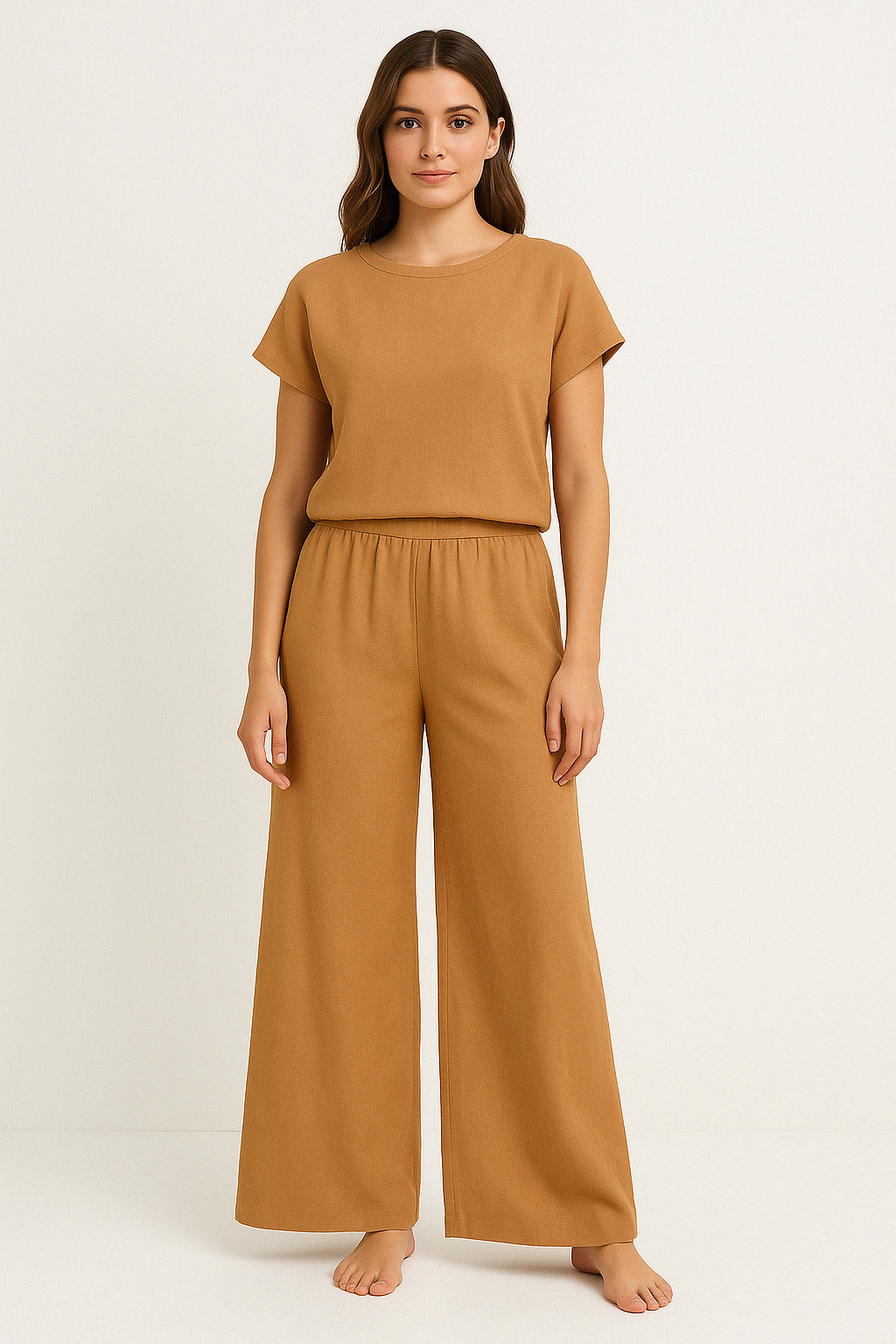 Women's Two-Piece Set – Relaxed Fit – Crew Neck T-Shirt – Wide-Leg Pants