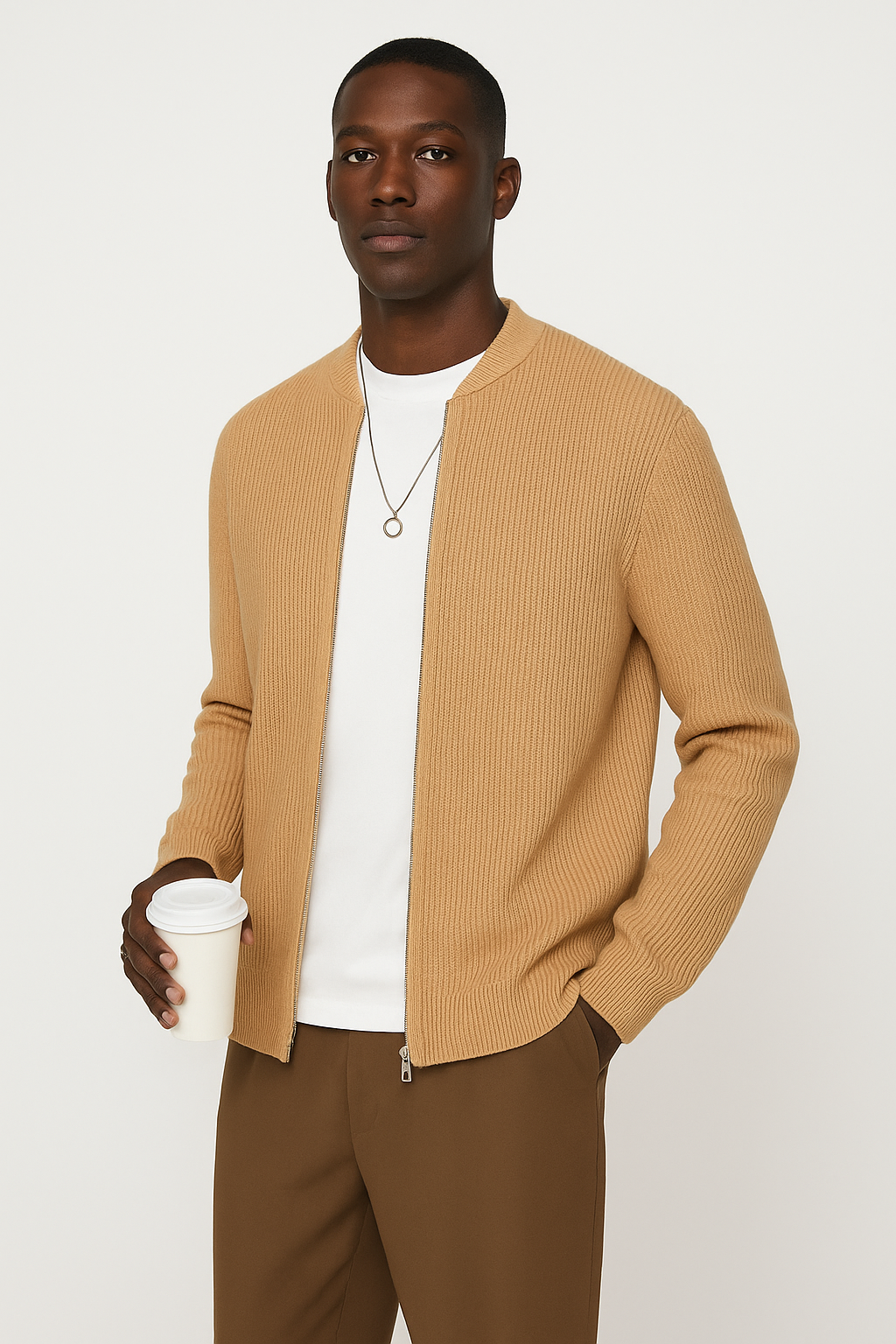 Gilet homme – Maille côtelée douce – Coupe décontractée – Fermeture zippée double